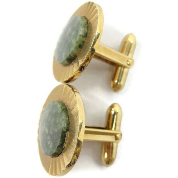 La Mode Vintage Cufflinks Karet Klad  Jade? Round Fluted Design - Picture 2 of 13